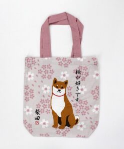 Sakura Tote Bag with Shiba Dog