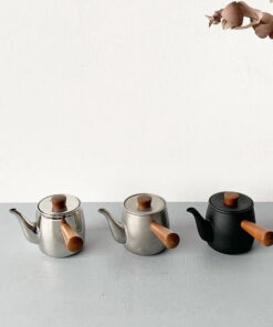 Small Stainless Steel Japanese Tea Pot with Wood Side Handle