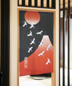 Japanese Noren: Sacred Mt. Fuji, Red Sun and Soaring Cranes