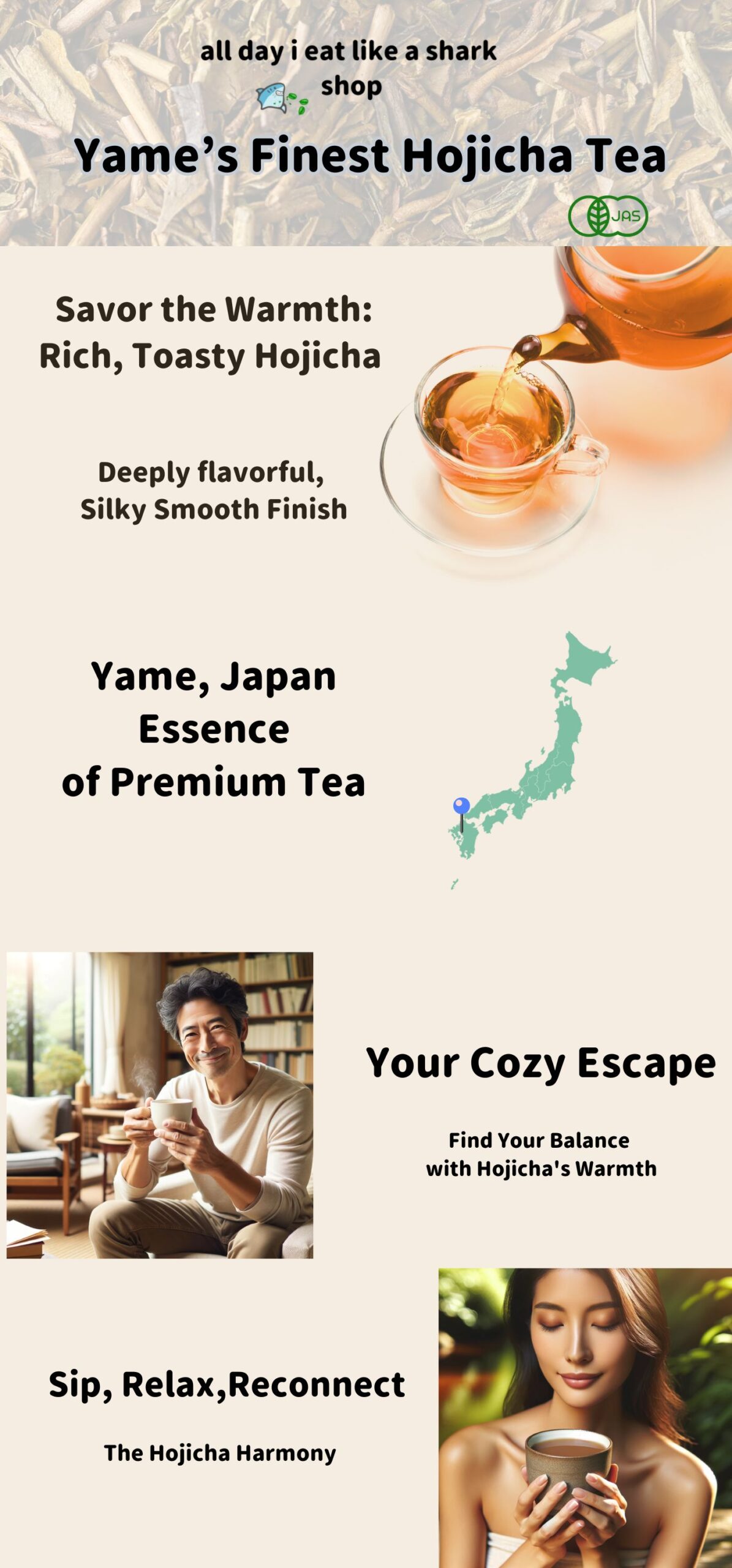 Yame’s Finest Hojicha Tea infographic