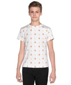 Youth crew neck t-shirt shiba inu santa hat and candy canes