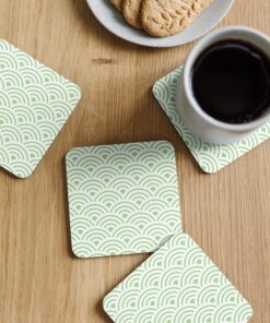 green square coaster with traditional japanese waves (seigaiha)