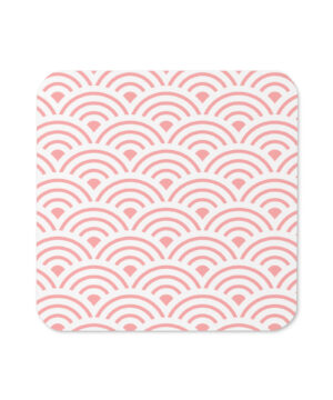 light red square coaster with traditional japanese waves (seigaiha)
