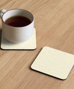 Yellow Square Coaster With Traditional Japanese Waves (Seigaiha)