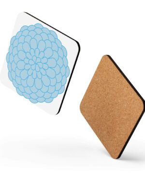 Square coaster with kiku - traditional chrysanthemum (blue)