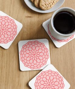 square coaster with kiku - traditional chrysanthemum (red)