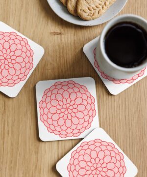 square coaster with kiku - traditional chrysanthemum (red)