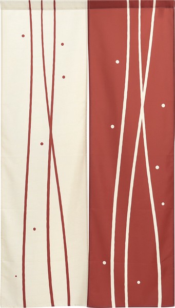 noren curtain line pattern red and white front view