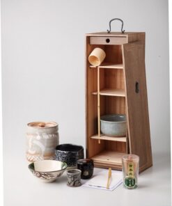 matcha tea utensils set in a wooden box
