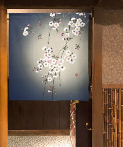 noren curtain cherry blossom at night in use