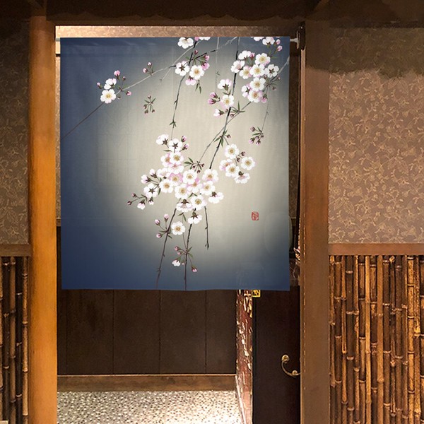 noren curtain cherry blossom at night in use