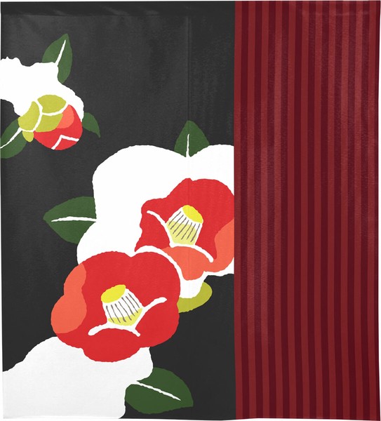 noren curtain flower design in use