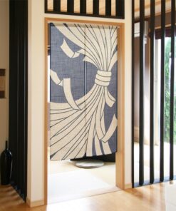 noren curtain hemp style navy blue in use