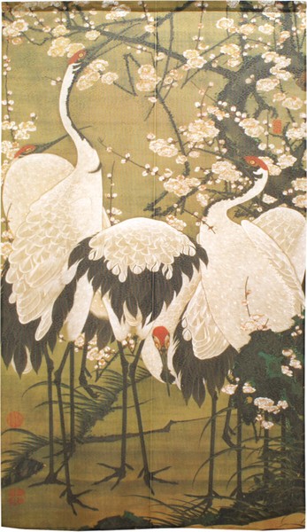 noren curtains white crane