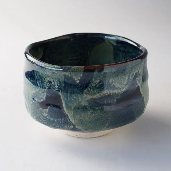 matcha tea bowl dark night front view