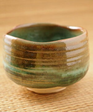 matcha tea bowl green front view