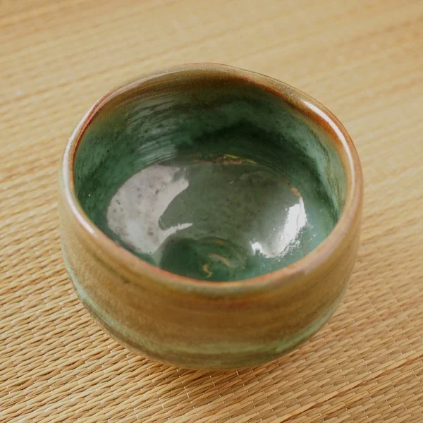 matcha tea bowl green top view