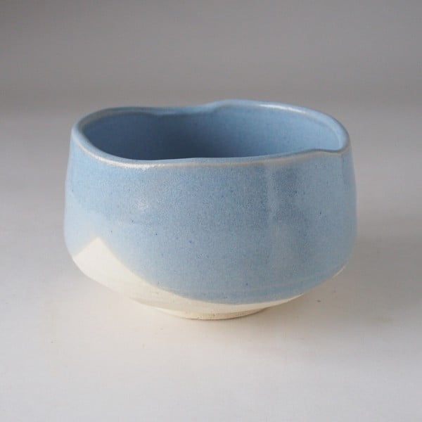 matcha tea bowl ocean blue front view
