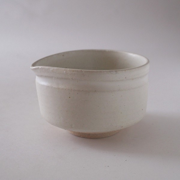matcha tea bowl pottery white angle view