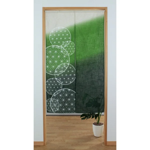 noren curtain circular design pattern green in use