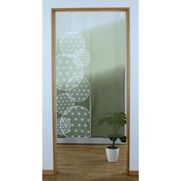 noren curtains light green circular design 85x150cm in use