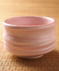 pink matcha tea bowl angle view