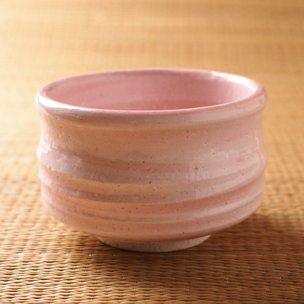 pink matcha tea bowl angle view
