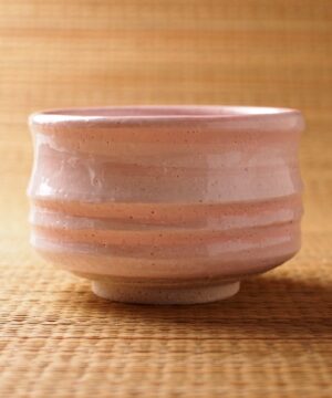 pink matcha tea bowl front view