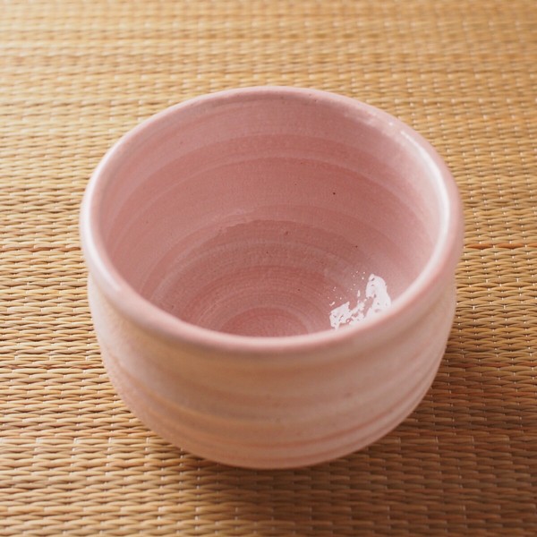 pink matcha tea bowl top view