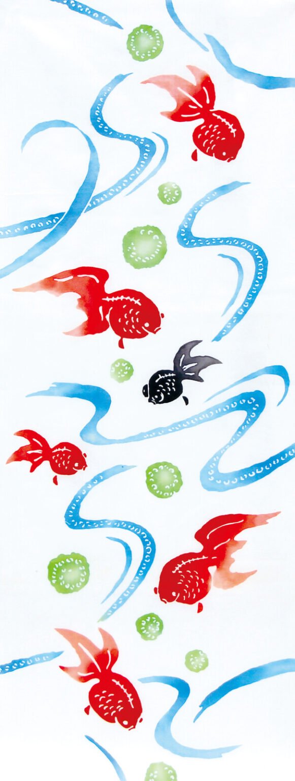 tenugui hand towel goldfish in running water 33x90cm