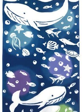 tenugui hand towel whales and fishes 33x90cm