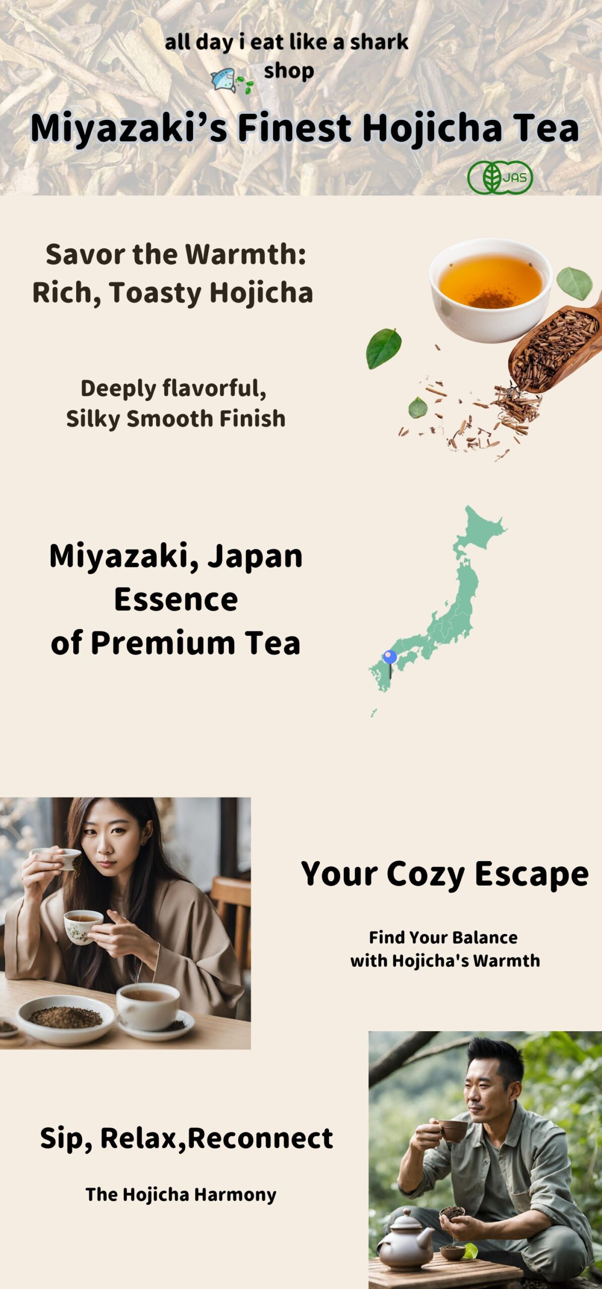 Miyazak’s Finest Hojicha Tea infographic