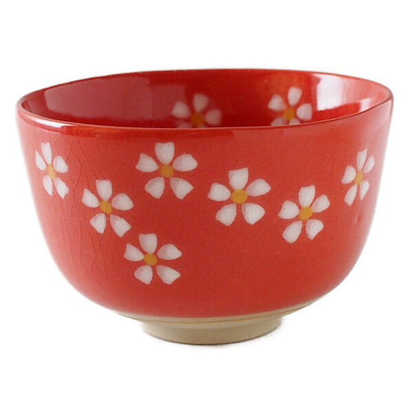 Mino ware Minoyaki Hana-chirashi Red Maccha Bowl front side floral