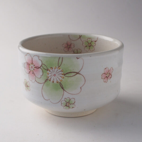 Mino ware Modern Cherry Blossom (green) Matcha Bowl Floral Designs Portrait (1)