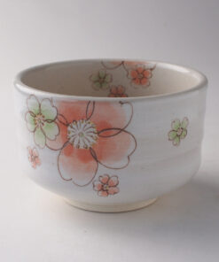Mino ware Modern Cherry Blossoms (Orange) Matcha Bowl Portrait
