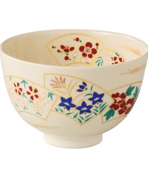Seto ware Incheong Fan-faced Maccha Bowl Abstract Flowers Design Portrait (1)