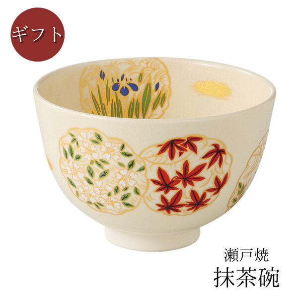 Seto ware Incheong Four Seasons Flowers and Flowers Matcha Bowl Design Highlight