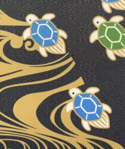 Japanese Noren Black and Gold Jukame Mannen - Made In Japan Design Closeup