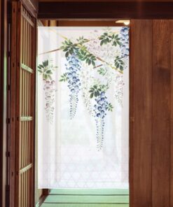 Japanese Noren Curtain White Wisteria Trellis - Made in Japan Hangin on Door