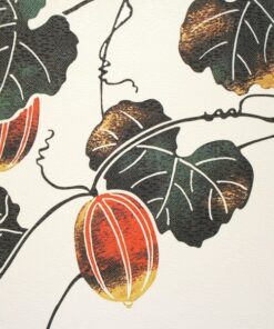 Japanese Noren Green Leaves Crow's Ear Pattern - Made In Japan Closeup of Design Element