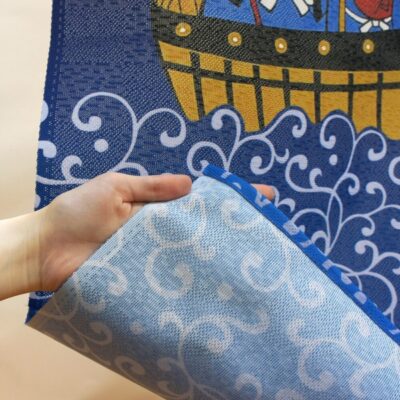 Japanese Noren Lucky Charm Seven Deities Of Good Luck- Made in Japan Backside showing by a person