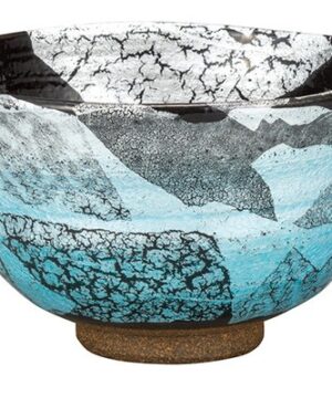 Kutani Ware Glacial Stream Blue Japanese Matcha Bowl