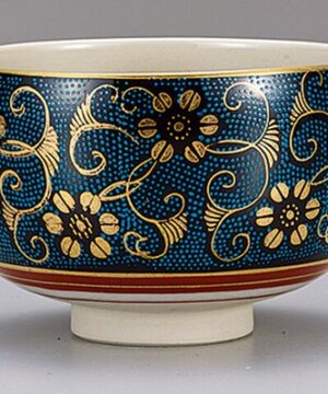 Kutani Ware Midnight Floral Matcha Bowl Product Portrait