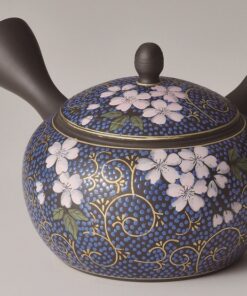 Kutani ware Blue Floral Pattern Teapot - MIJ FROM SIDE