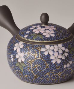 Kutani ware Blue Floral Pattern Teapot - MIJ PORTRAIT ON WHITE BACKGROUND
