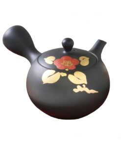 Tokoname ware Black Golden Floral Teapot - MIJ portrait with white background