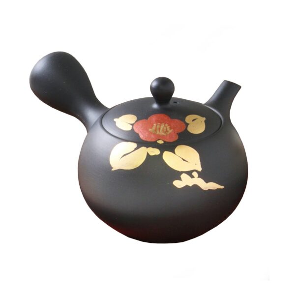 Tokoname ware Black Golden Floral Teapot - MIJ portrait with white background