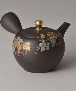 Tokoname ware Chocolate Brown & Golden Teapot - MIJ portrait on a white background