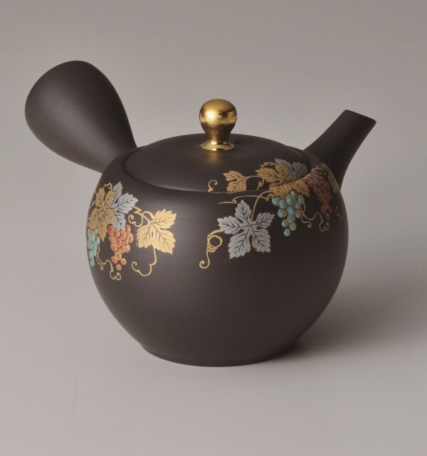 Tokoname ware Chocolate Brown & Golden Teapot - MIJ portrait on a white background