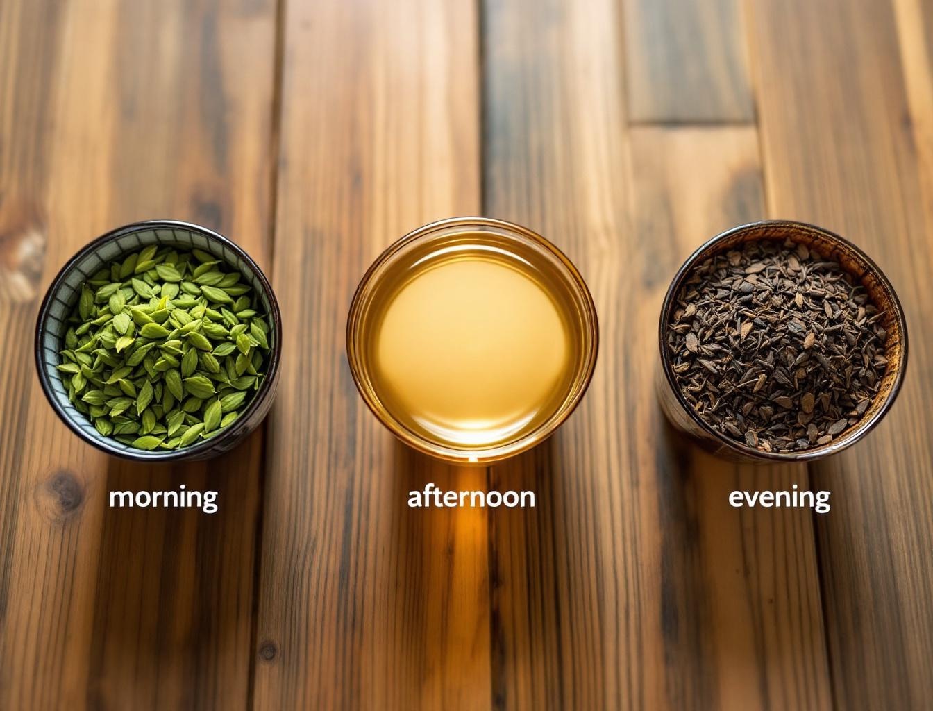 Japanese green tea caffeine comparison - matcha, sencha, hojicha, and genmaicha cups